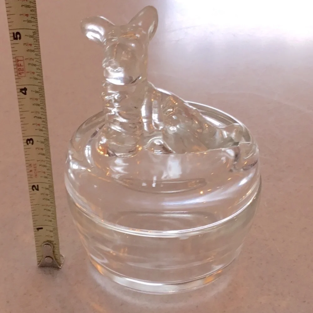 VINTAGE clear glass Scottie dog powder dish, trinket dish with lid